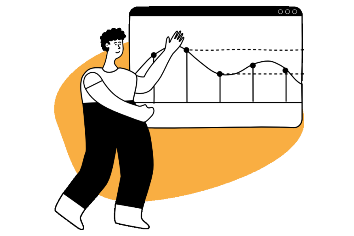 Person presenting marketing growth chart